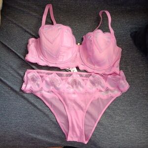 NWT Adore Me Amorina Bra 36D w/Medium Cheeky Panty Matching Set Pink